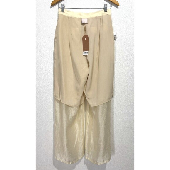 Mouggan Womens Ivory Hemp Blend Semi Lined Formal/Dress Wide Leg Pants Large NWT - Picture 15 of 15